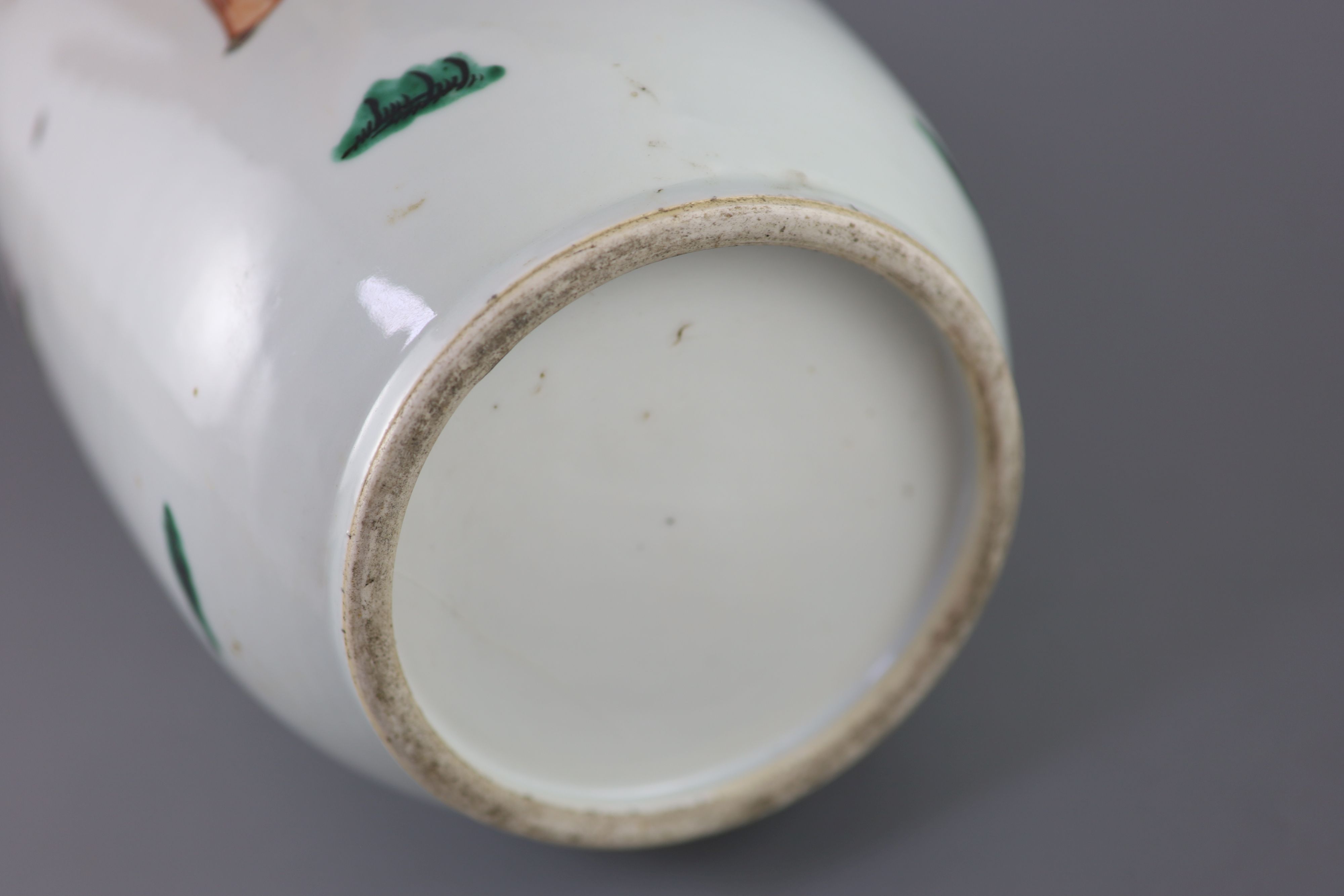 A large Chinese famille verte boys rouleau vase, 19th century, 45cm high